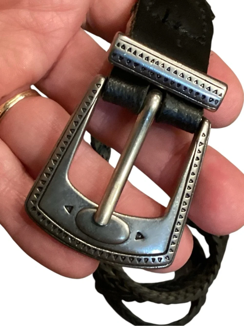 Vintage Black Hand Braided Genuine Leather Belt Size 34 Southwestern Western